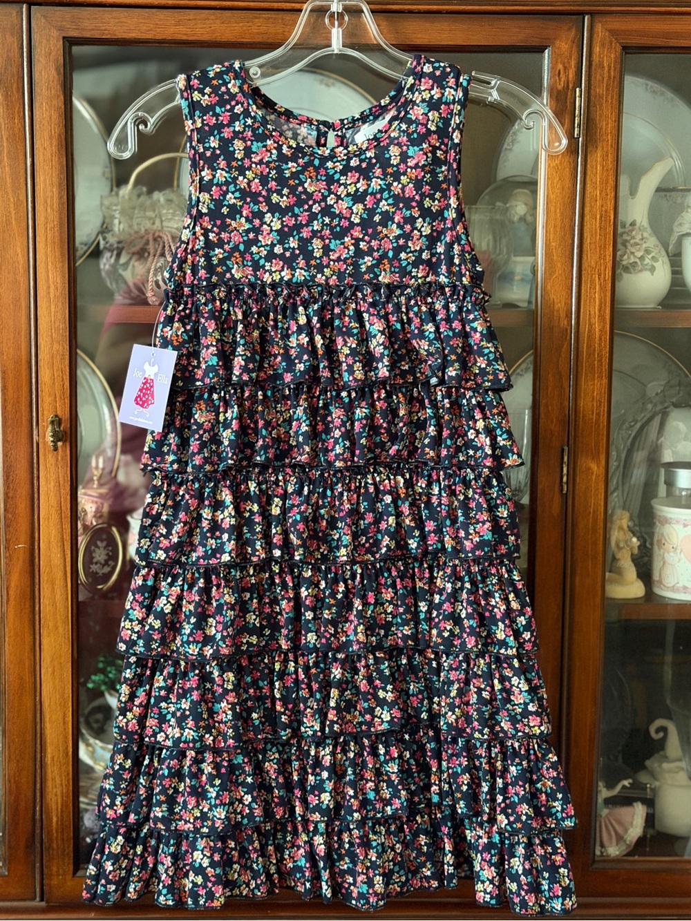 Joe-Ella Navy Floral Tiered Ruffle Maxi Dress for Girls